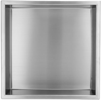ENKI, SN01 Niche de douche encastrable en acier inoxydable 300 x 300 cm, étagère murale en acier inoxydable, rangement de douche pour accessoires de salle de bain, acier brossé