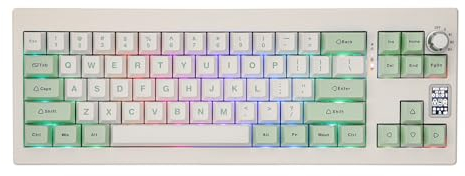 EPOMAKER Shadow-X Gasket Mechanische Tastatur mit Kabel/Bluetooth/kabellos,mit Bildschirm,Hot Swap,3000mAh,Poron-Schaum,Silikon-Pad für PC/mac (White Green, Wisteria Linear Switch)