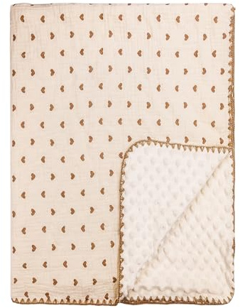 Doppelseitige Babydecke mit 100 % Musselin-Baumwolle und gepunktetem Fleece – Superweiche Kuscheldecke für Babys, Atmungsaktives Design mit zwei Texturen zum Schlafen und Kinderwagen (100x110 cm)