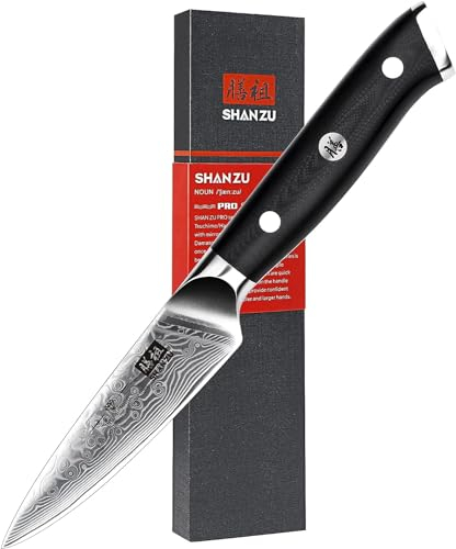 SHAN ZU Damascus Knife Peeling Knives Japanese Fruit and Vegetable Knives 67 Layer Steel Kitchen Paring Knife with G10 Handle
