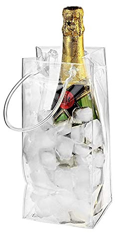 Lot de 2 sacs à glace pour vin, bière, refroidisseur de vin blanc transparent avec poignée pour boissons froides de fête
