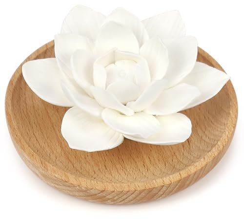 Diffuser Ätherische Öle mit Duftstein für Ätherische Öle Aroma Duftstein Lotusblüte Mini Diffusorstein Set mit Hölzerner Räucherkiste für Schlafzimmer Wohnzimmer Spa und Bad