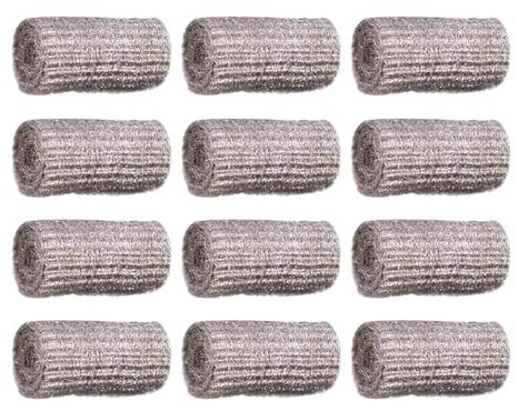 Mopa de lana de acero – 12 almohadillas para limpieza | Herramienta para la limpieza de la casa, esponja de metal, esponjas de alambre metálico, esponjas multiusos para limpiar platos, sartenes,