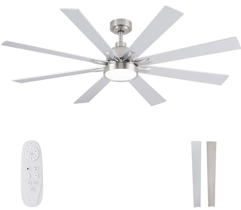 Autoday Large Ceiling Fans with Lights and Remote - 62 Inch Brushed Nickel Ceiling Fan with Light, Quiet DC Motor, 3 CCT, Modern Dimmable Lighting & Ceiling Fans for Living Room Patio,Indoor/Outdoor