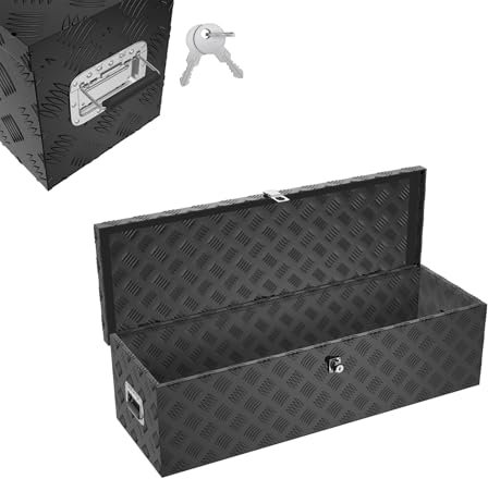 Froadp Cassetta degli attrezzi in alluminio con coperchio, 990 x 330 x 254 mm, richiudibile, impermeabile, in alluminio, per attrezzi, campeggio e conservazione (nero)