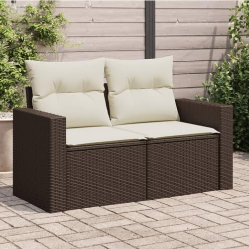 Festnight Divano Esterno 2 Posti, Divano da Giardino con Contenitore, Divanetto da Esterno, Salotto da Giardino, con Cuscini in Polyrattan Marrone