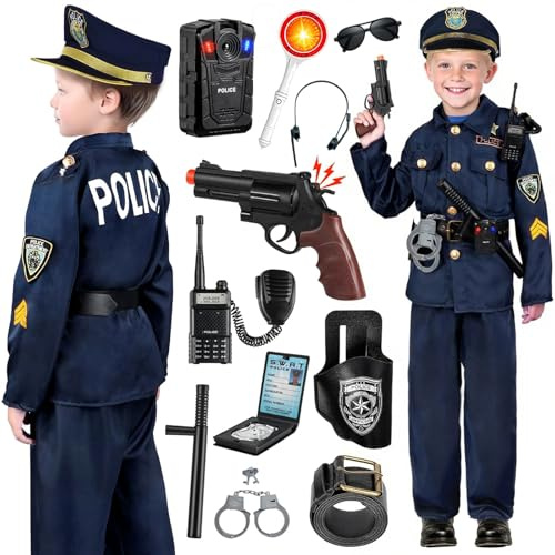 Hengrongshen Poliskostym barnset med polismössa handbojor grimma visselpipa, polisleksak för pojkar halloween leksak barn karneval cosplay