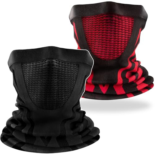 ENONEO Calentador de Cuello Mascarilla Moto para Hombre Mujer Alta Elasticidad Braga Cuello Ciclismo Termica Transpirable Pasamontañas Esqui Bandana Cuello para Running Bicicleta (Negro + Rojo)