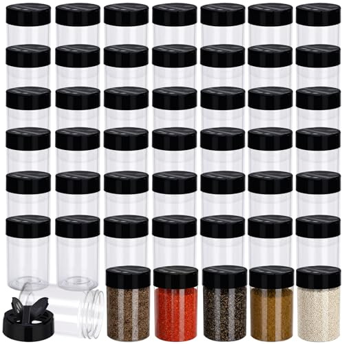Yiyiring 50 Pack 5.5 oz Spice Jars Plastic Clear Empty Bottles with Shaker Lids Bulk Reusable Seasoning Containers for Herbs Spices Powders Glitter