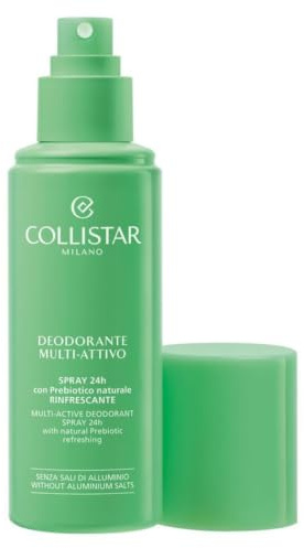 Collistar multiaktiv deodorantspray 24 timmar med naturlig prebiotisk, inga aluminiumsalter, uppfriskande effekt, lämnar inga fläckar, 100 ml
