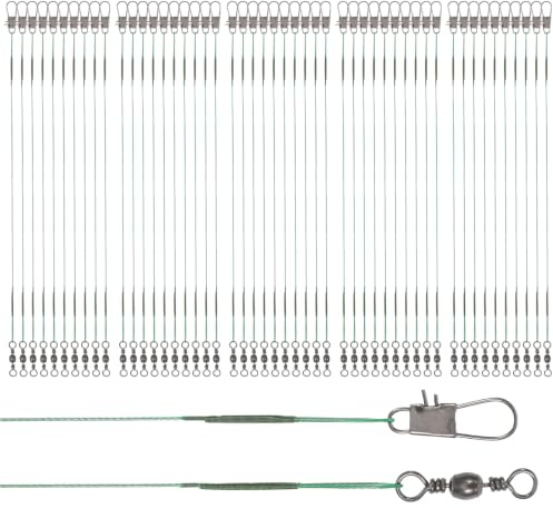 50 Stück Stahlvorfach Hecht, Stahldraht Vorfächer mit Wirbel Karabiner
