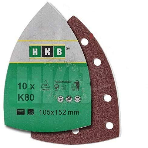 HKB ® 10 St. Klett-Schleifblätter 105x152 mm K80, Mouse disk für Bosch PSM 80 A, PSM 100 A, PSM 160 A, PSM 200 AGE, Prio, Ventaro, Skil Octo 7208, Artikel-Nr. 50271
