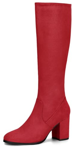 Allegra K Donne con Cerniera Laterale Spesso Ginocchio Tacco Alto Stivali Rot 38