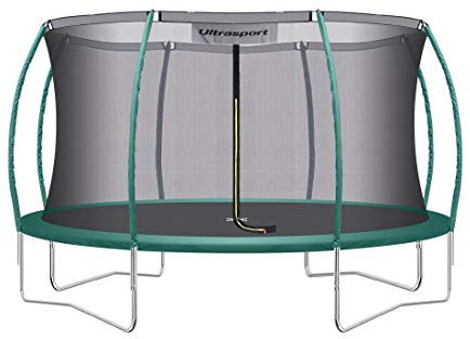 Ultrasport Deluxe Trampolin Outdoor Kinder Belastbar bis 150 KG I Komplettset mit Sicherheitsnetz, Randabdeckung & Montagesatz I Bodentrampolin Gartentrampolin, Trampolin 366 cm