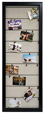 Axolia Cadre photo Pêle-mêle en bois - avec Porte Photos Pinces - Décoration Murale - Méli-Mélo - Noir - 39x115 cm