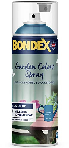 Bondex Garden Colors Spray Frisches Lichtblau (RAL 5012) 0,4 L für 4 m² | Vintage-Flair für Möbel & Accessoires | Schütteln & Sprühen | Seidenmatt | Sprayfarbe