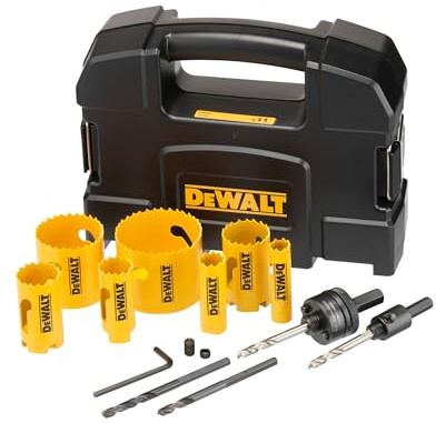 DEWALT 11-tlg Lochsägen-Set Bi-Metall Extreme, Elektriker-Set (Schneiden aus HSS-Stahl für Schnitte in Holz, Metall & Kunststoff, aggressives Zahndesign, für hohe Materialstärke, inkl. Koffer) DT90354