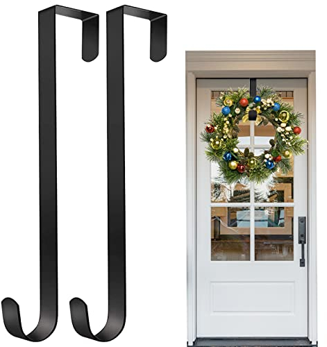 2 st 38 cm julkranshängare för ytterdörr, metallkrans dörrhängare över dörren, julkrans hängande krok krans klädhängare för jul halloween jul girlang dekorationer (svart)