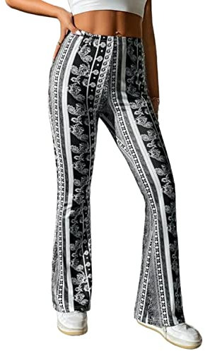 EVELUST Damen Boho Schlaghose – High Waist Retro Flared Pants Weite 70er Jahre Hippie Leggings Karneval Fasching Festival Rave Vintage Streetwear Yoga Hose(Black, M, 1042w)
