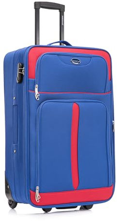 Aerostar Large 29” Lightweight Softshell Expandable Suitcase, Check in Luggage 2 Corner Wheels with Integrated Combination Lock (Blue/Red, 100 litres)