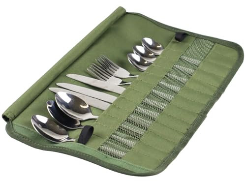 maxal Portaposate portatile, borsa per posate da campeggio, valigetta per utensili da viaggio lavabile, set di posate riutilizzabili, borsa arrotolabile in poliestere, cannucce, bacchette, forchetta