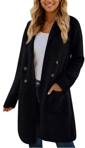 CiCiBird Women Fall Winter Long Cardigan Sweater Trendy Knit Jacket Coat Dressy Blazer Coatigan Black M