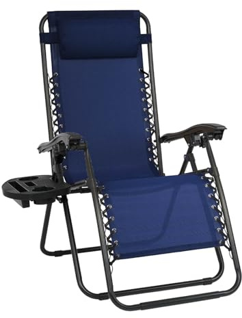 EIGFOH Tumbonas Plegables,Tumbonas Jardin Exterior Silla de Playas con Portavasos y Reposacabezas,Silla de Playa Ajustable para Jardín,Playa,Piscina,Terraza,Carga de 150 KG (Azul 1 Tumbonas)