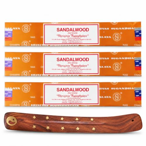 3 Pack Sandalwood Incense Sticks 15g with Incense Holder | Scented incense sticks with holder for meditation, yoga, relaxation, spa, aromatherapy and spiritual settings