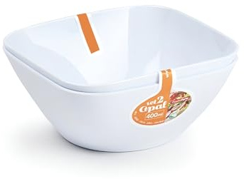 Plastic Classic Serving Bowl Dish Tray for Cereal Curry Pasta Xmas Party Dessert Snack Picnic, Stackable, Reusable Tableware Bowls (400ml - 2 x Bowls (White))