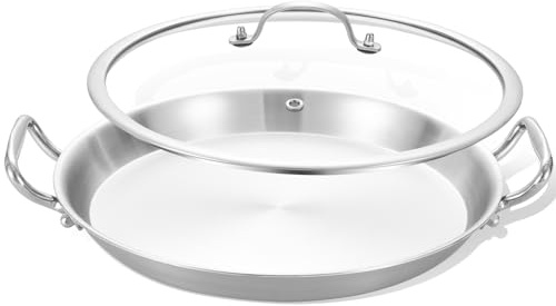 LOLYKITCH 30 CM Tri-ply Stainless Steel Paella Pan,Griddle,Large Skillet,Omelet,Jumbo Cooker,Heavy Duty, Oven Safe.
