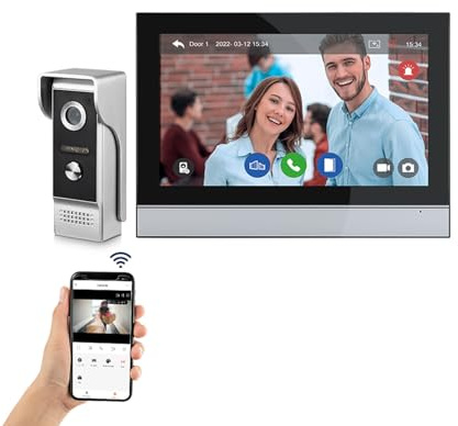 AOAMZ WiFi Pantalla táctil de 10 Pulgadas HD 1080p Ultrafino Inalámbrico Videoportero Timbre Video Interfono,Detección de Movimiento, Compatible con la App Tuya, Almacenamiento de Vídeo Gratuito