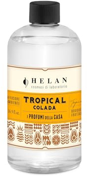 Helan Tropical Colada - Repuesto de fragancia para habitaciones, Repuesto Stick Difusor, Fragancia para habitaciones con Kiwi, Miel, Melón, Vainilla, 500 ml, Made in Italy