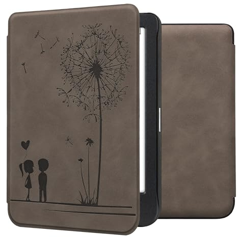 kwmobile Hülle kompatibel mit Kobo Clara BW/Clara Colour/Tolino Shine (5) / Shine Color Hülle - Kunstleder Cover - Pusteblume Love Grau