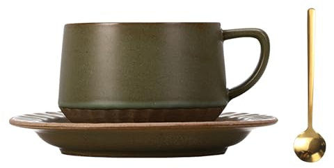 Dzaayediiy Tasse à cappuccino large de 300 ml, tasse à thé et soucoupe en céramique avec cuillère pour cappuccino, latte macchiato, café, résistant à la chaleur, passe au micro-ondes