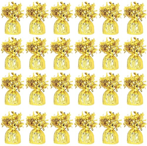 PARTYRAMA.CO.UK Gold Foil Helium Balloon Weights 195gr - Pack of 24 - Durable & Colourful for Birthdays Parties, Events & Celebrations - Perfect Balloon Weight Holders