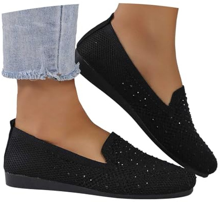 Hsternexy Ballerina da donna, sportiva, con punta tonda, per l'estate, antiscivolo, elegante, a maglia, B87 nero, 43 EU