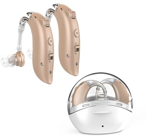 IAVENDO | Amplificador de Sonido Recargable, Amplificador Auditivo BTE, Estuche Portátil Carga Rápida, 2 Unidades Intercambiables Válidas para Ambas Orejas, Manual en Español, Larga Duración 60 Horas