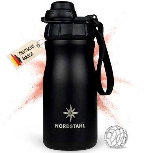 NORDSTAHL Thermo Shaker | 300 ml to 400 ml Shaker | Protein Shaker Small | Protein Shaker Stainless Steel with Ball | BPA Free & Leak-Proof | Up to 24 Hours Ice Cold Shakes (Night Black)