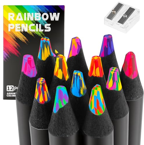 12 Colores Lapices de Colores Profesionales, Lápices de Colores, Lápices Arcoíris, Calendario de Adviento de Niños y Niñas, Regalos para Fiestas Infantiles (de 4 a 12 años) y un sacapuntas,Talla S