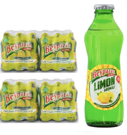 Turkish Natural Mineral Water – Doğal Maden Suyu – 250 ml Glass Bottles (24 Pack) | Lightly Sparkling, Crisp Taste | Original & Fruit Flavours (48 Bottles, Lemon)