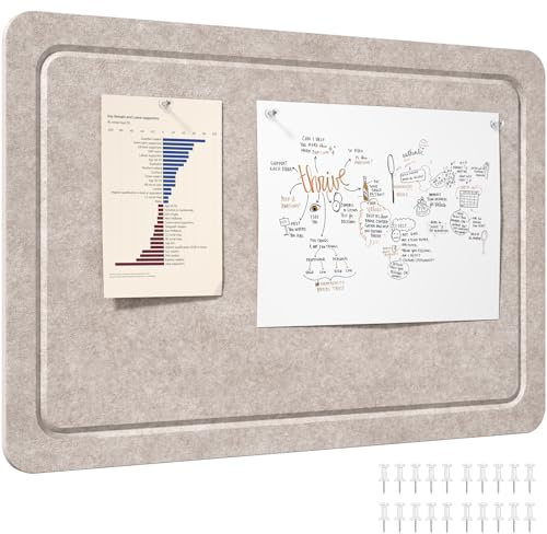 Lifewit Vikbar och Självhäftande Anslagstavla i Filt, 57 x 37,5 cm, Alternativ till Anslagstavla Kork, Dekorativ Meddelandetavla för Kontor med 20 Häftstift, Mörk Kamel