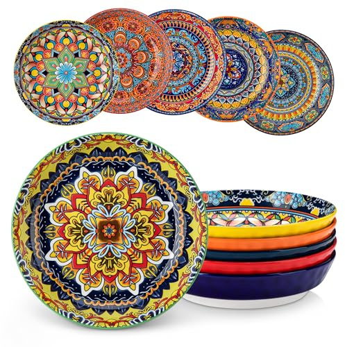 vancasso Set di piatti fondi KRVI, piatti fondi grandi per pasta, set di piatti fondi colorati Ø 21 cm, scodelle da 960 ml per zuppa, muesli, lavabili in lavastoviglie e utilizzabili nel microonde