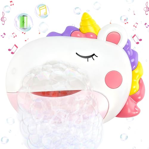 Machine à Bulles de Bain Licorne avec 12 mélodies, Jouet de Bain Rechargeable pour bébé avec ventouses puissantes, Jouet sensoriel pour Enfants de 1 à 6 Ans