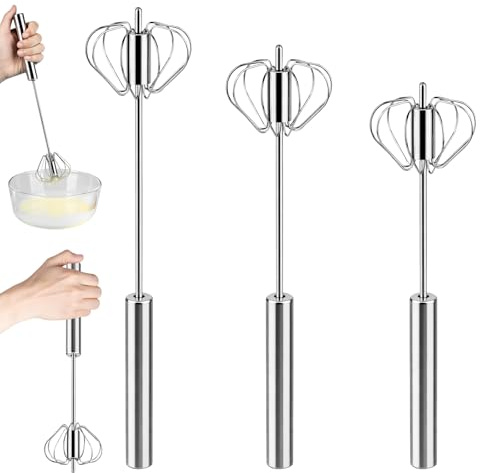 QUIIEOSKIA 3 Pz Frusta a spinta manuale Mano, Fruste in Acciaio Inox