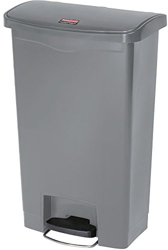 Rubbermaid Commercial Products Slim Jim Step-on Resin Front Step Waste Receptacle Bin 50 Litre Grey 1883602