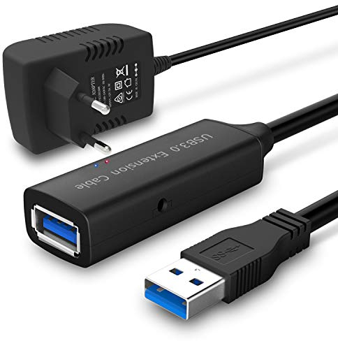 RSHTECH USB 3.0 Verlängerung Kabel mit 5V2A Netzteil aktiv USB 10M Verlängerungskabel Super Speed Kabel A auf Buchse A mit Signalverstärker 5 GBit/s Repeater Schwarz