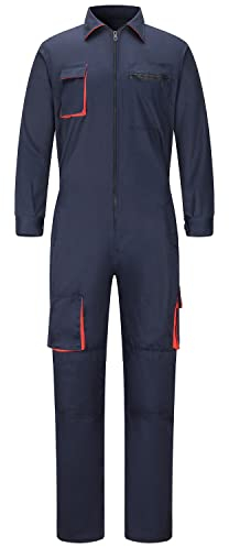 Yukirtiq Homme Combinaison de Travail Mecanicien Salopette Cote Fermeture éclair Combinaison Bleu de Travail, Bleu Marin, XL