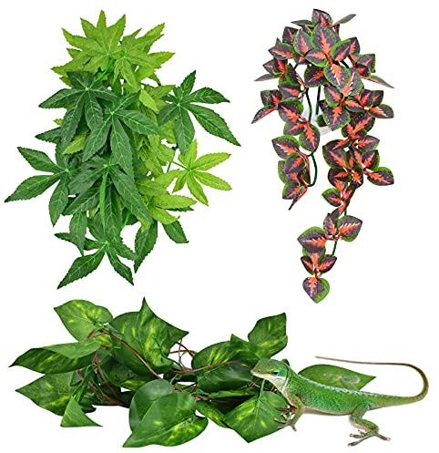 ERKOON Artificial Plastic Plant 3 Pieces Set Reptile Habitat and Aquarium Fish Terrarium Decor