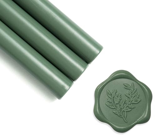 UNIQOOO Olive Green Glue Gun Sealing Wax Sticks for Wax Seal Stamp - Perfect for Wedding Invitations, Thank You Card, Mails, Wine Gift Wrapping, Christmas Gift, Pack of 8