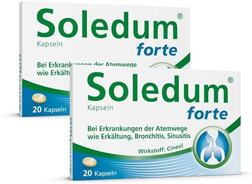 Soledum Kapseln forte | 2 x 20 Kapseln| Erkältungskapseln mit Cineol bei Entzündungen der Atemwege wie Bronchitis